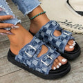 Raw Edge Checkered Cloth Buckle Slippers